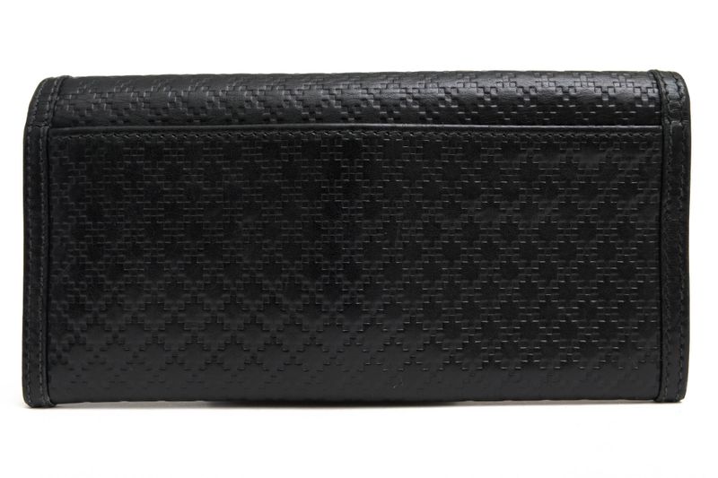 Gucci Long Wallet Men Leather Genuine Black 225833 Diamante Bifold with Coin