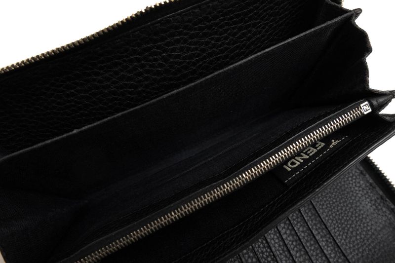 Fendi Long Wallet Men Leather Genuine Black 7m0210 Ndu F0qa1 Zip Around Cuoio