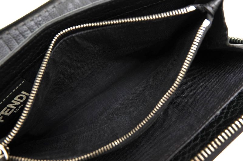 Fendi Long Wallet Men Leather Genuine Black 7m0210 Ndu F0qa1 Zip Around Cuoio