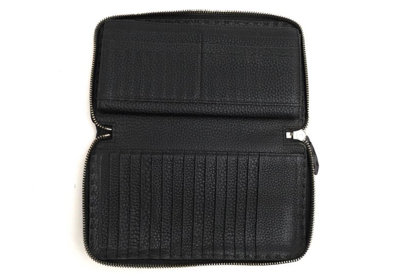 Fendi Long Wallet Men Leather Genuine Black 7m0210 Ndu F0qa1 Zip Around Cuoio