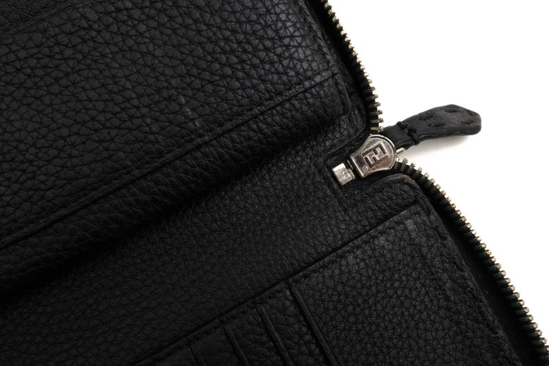 Fendi Long Wallet Men Leather Genuine Black 7m0210 Ndu F0qa1 Zip Around Cuoio