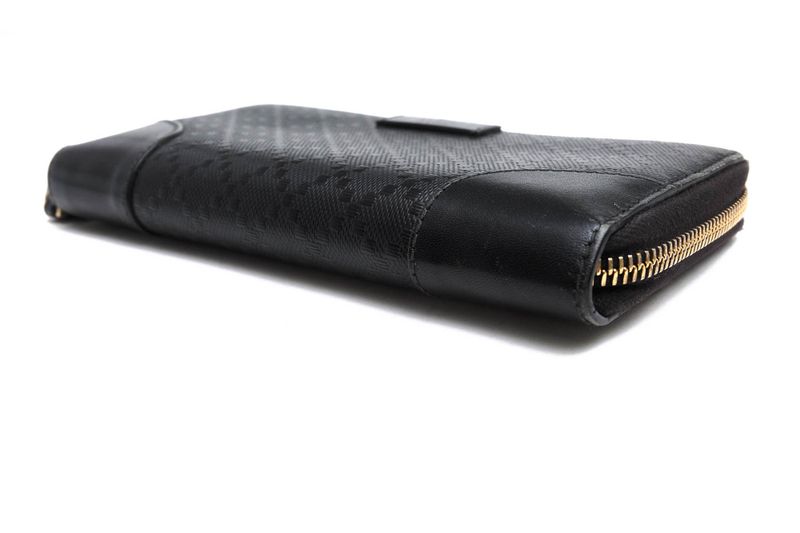 Gucci Wallet Women Leather Genuine Leather Black 354487 Signature Pattern