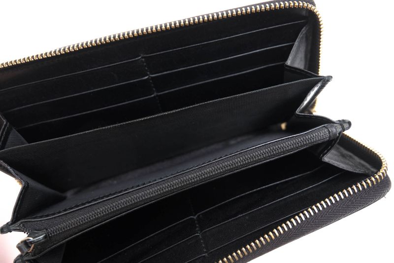 Gucci Wallet Women Leather Genuine Leather Black 354487 Signature Pattern