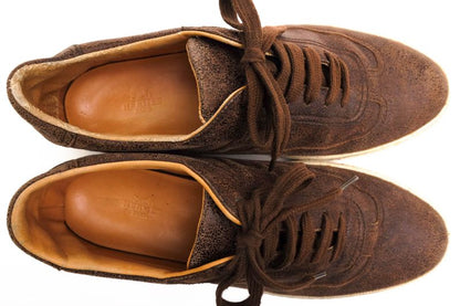 Hermes Shoes Sneakers Shoes Low Cut Men Leather Dark Brown Quicker Sneaker