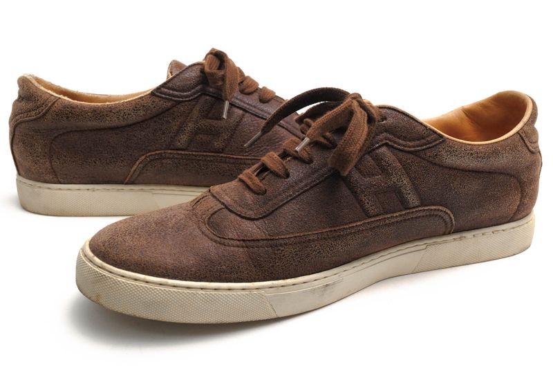 Hermes Shoes Sneakers Shoes Low Cut Men Leather Dark Brown Quicker Sneaker