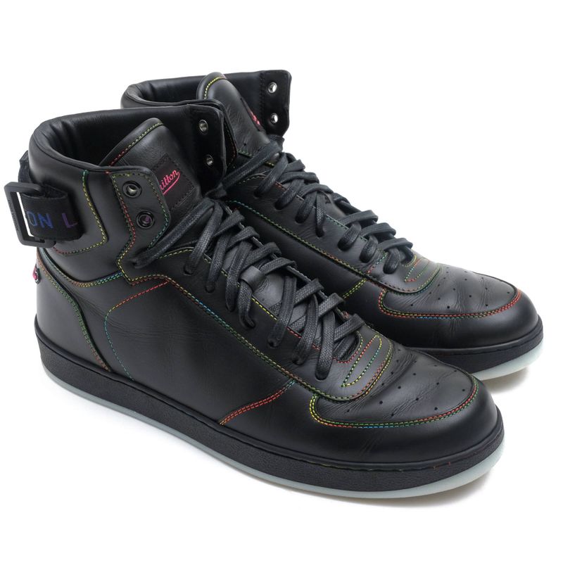 Louis Vuitton Shoes Sneakers Shoes High Cut Men Leather Genuine Black Rivoli