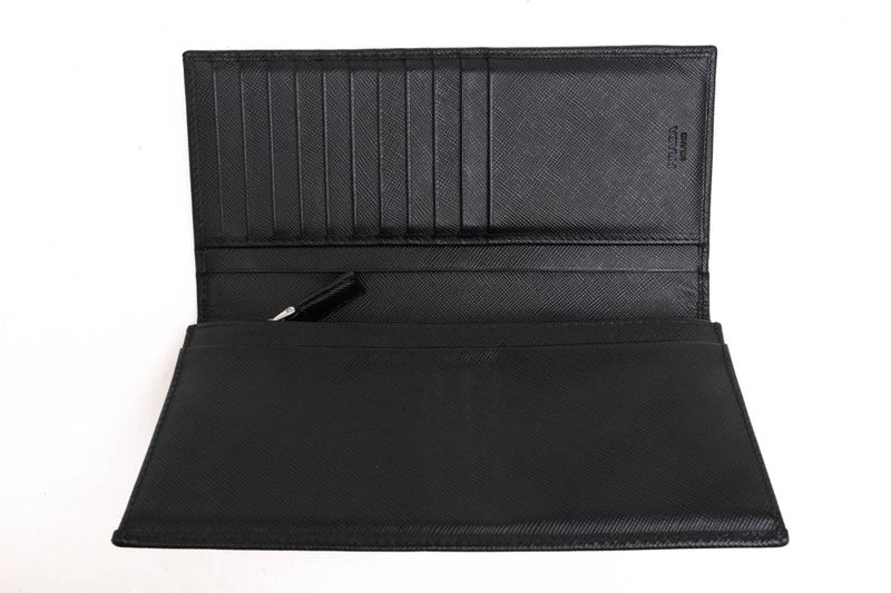 Prada Long Wallet Men Leather Genuine Black 2mv836 Portafverticgrande with Coin