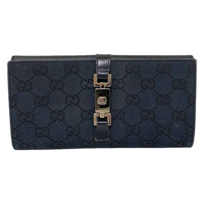 Gucci Long Wallet Jackiegg Pattern Black Leather