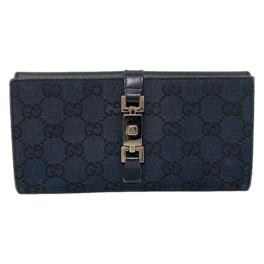Gucci Long Wallet Jackiegg Pattern Black Leather