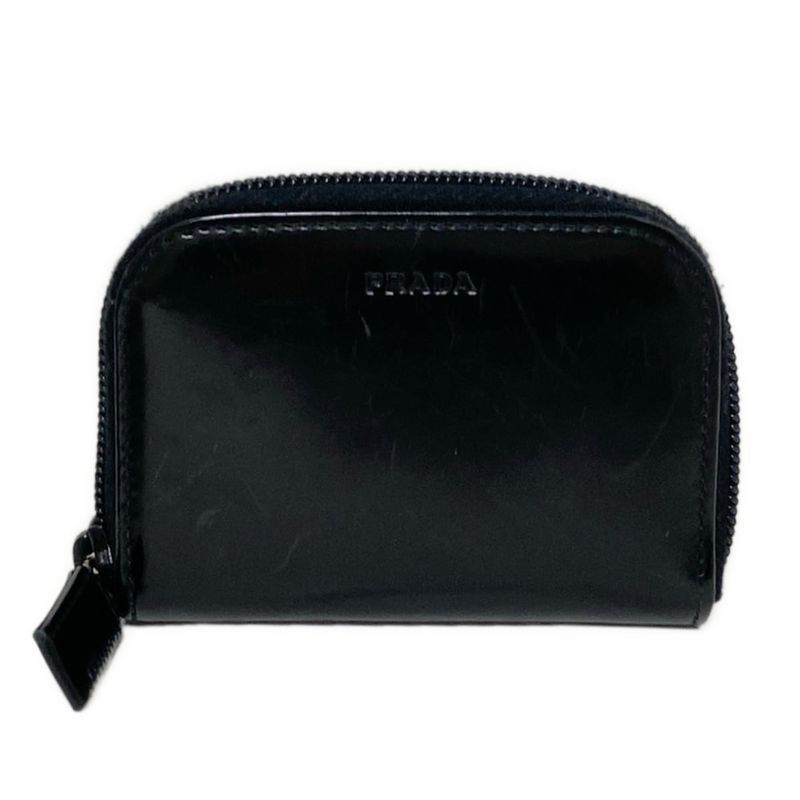 Prada Coin Case - Black Round Zipper Leather