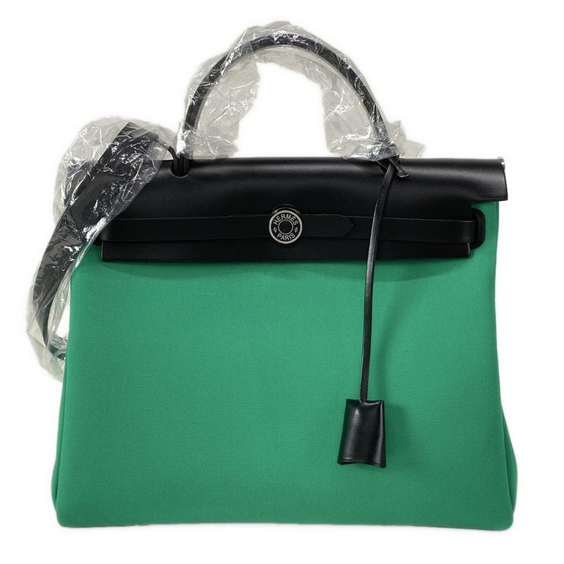 Hermes Handbag Herbag Zip PM Mint X Blue Indigo Black Lacquer/silver Hardware
