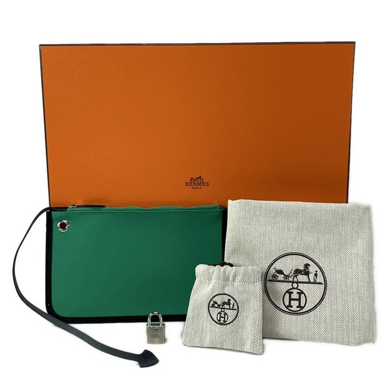 Hermes Handbag Herbag Zip PM Mint X Blue Indigo Black Lacquer/silver Hardware