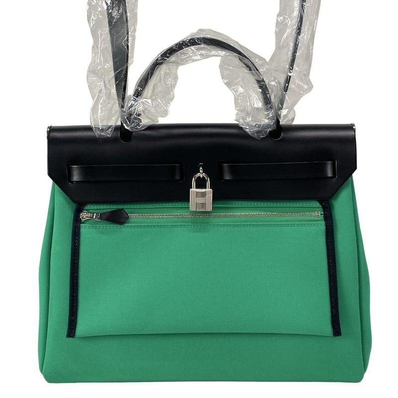 Hermes Handbag Herbag Zip PM Mint X Blue Indigo Black Lacquer/silver Hardware