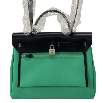 Hermes Handbag Herbag Zip PM Mint X Blue Indigo Black Lacquer/silver Hardware