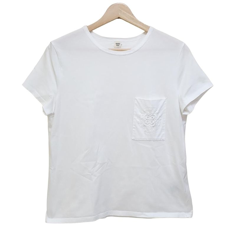 Hermes Short Sleeve T-shirt Size 38 M Womens - White Crew Neck/embroidery