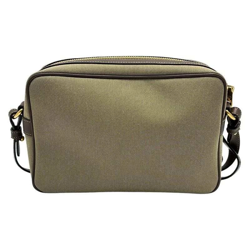 Prada Shoulder Bag Logo Jacquard Beige And Dark Brown Ribbon Leather