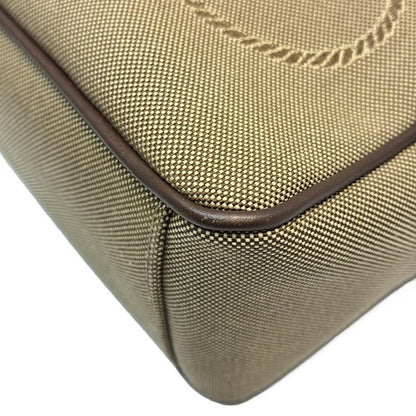 Prada Shoulder Bag Logo Jacquard Beige And Dark Brown Ribbon Leather