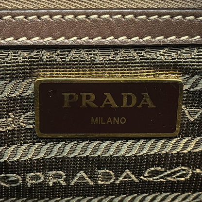 Prada Shoulder Bag Logo Jacquard Beige And Dark Brown Ribbon Leather