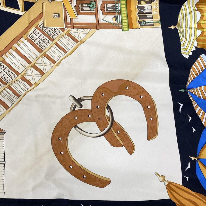 Hermes Scarf Carré 90 Black×beige×multi Charmes DES Plages Normandes