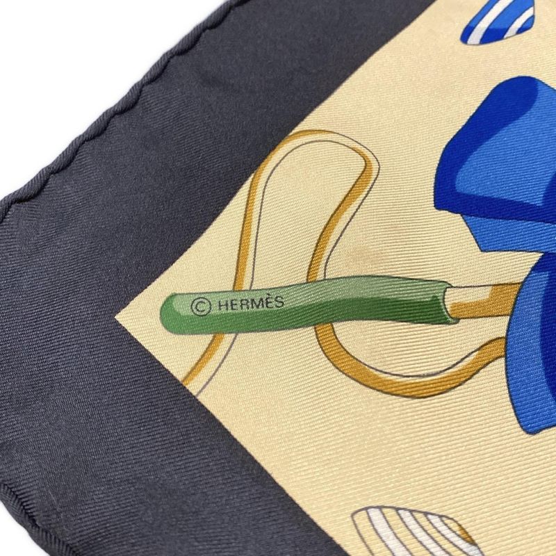 Hermes Scarf Carré 90 Black×beige×multi Charmes DES Plages Normandes