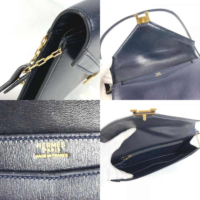 Hermes Shoulder Bag Liddy Box Calf Navy