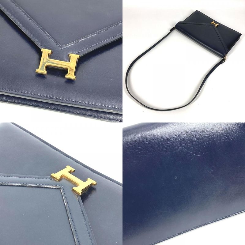 Hermes Shoulder Bag Liddy Box Calf Navy