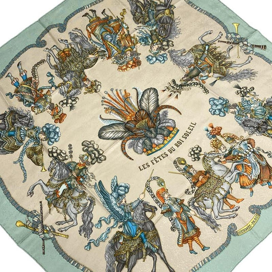 Hermes Scarf Carré 90 Beige×light Green×multi LES Fetes DU ROI Solei (celebratio