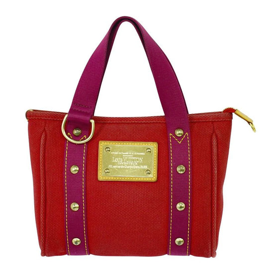 Authentic Louis Vuitton LV Antigua Cabas PM Canvas Tote Handbag Rouge Red