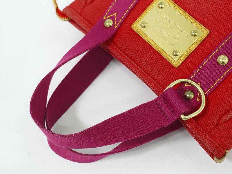 Authentic Louis Vuitton LV Antigua Cabas PM Canvas Tote Handbag Rouge Red
