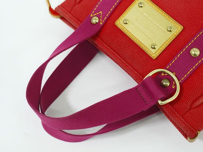Authentic Louis Vuitton LV Antigua Cabas PM Canvas Tote Handbag Rouge Red