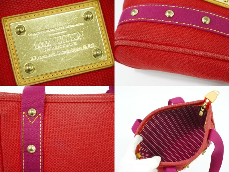 Authentic Louis Vuitton LV Antigua Cabas PM Canvas Tote Handbag Rouge Red