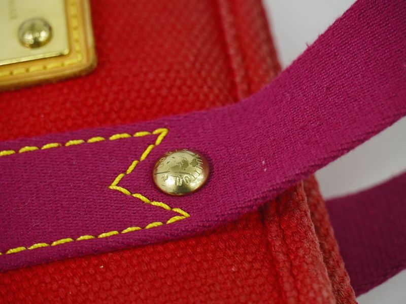 Authentic Louis Vuitton LV Antigua Cabas PM Canvas Tote Handbag Rouge Red