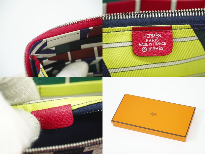 Authentic Hermes Azap Silk Inn Vaux Epson Leather Round Zipper Long Wallet A