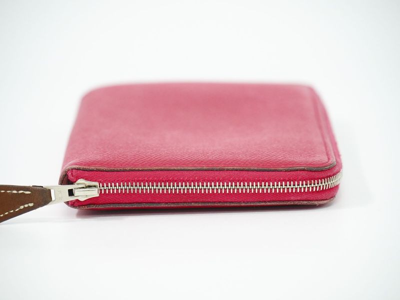 Authentic Hermes Azap Silk Inn Vaux Epson Leather Round Zipper Long Wallet A