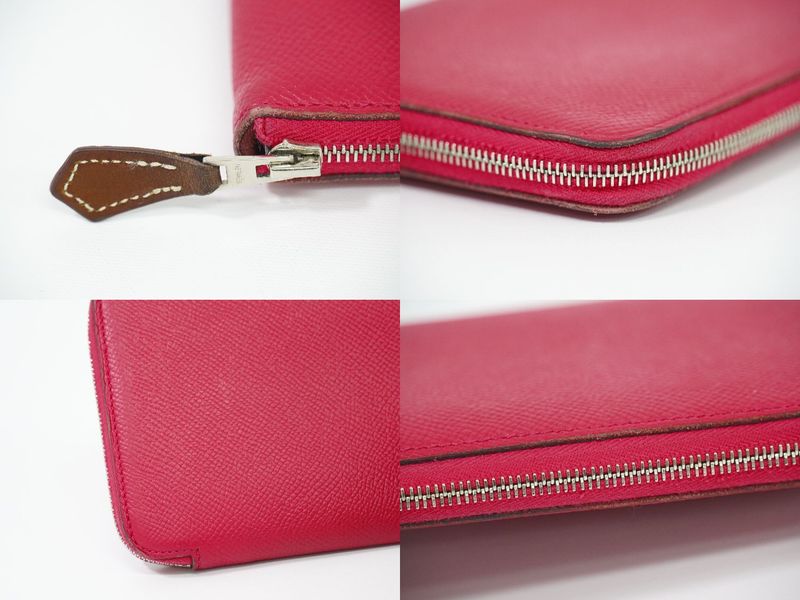 Authentic Hermes Azap Silk Inn Vaux Epson Leather Round Zipper Long Wallet A