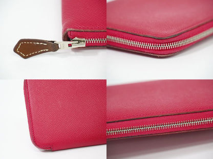 Authentic Hermes Azap Silk Inn Vaux Epson Leather Round Zipper Long Wallet A