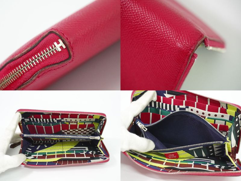 Authentic Hermes Azap Silk Inn Vaux Epson Leather Round Zipper Long Wallet A