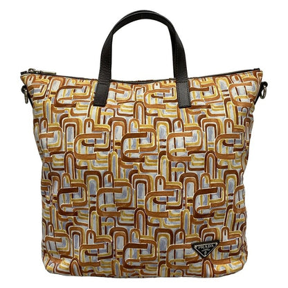 Prada Handbag - B2052a Brown X Light Grey X Multi Leather