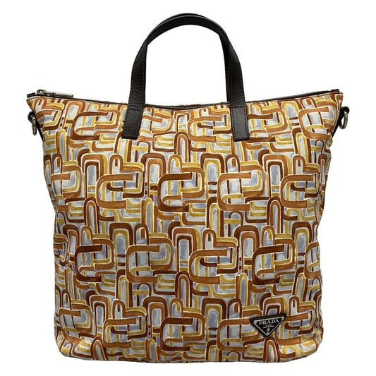 Prada Handbag - B2052a Brown X Light Grey X Multi Leather