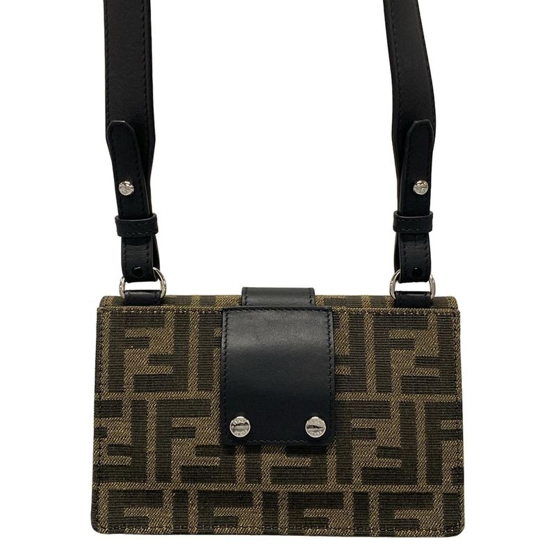 Fendi Shoulder Bag Baguette Slim Clutch Multicolor Fabric Bag 7m0295 Dark Brown