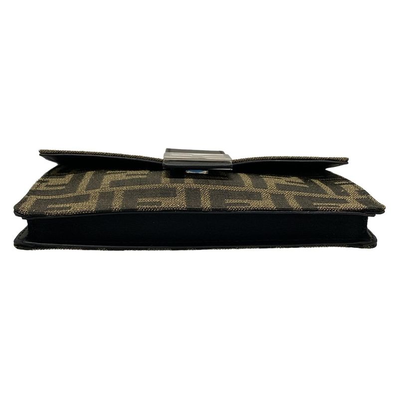 Fendi Shoulder Bag Baguette Slim Clutch Multicolor Fabric Bag 7m0295 Dark Brown