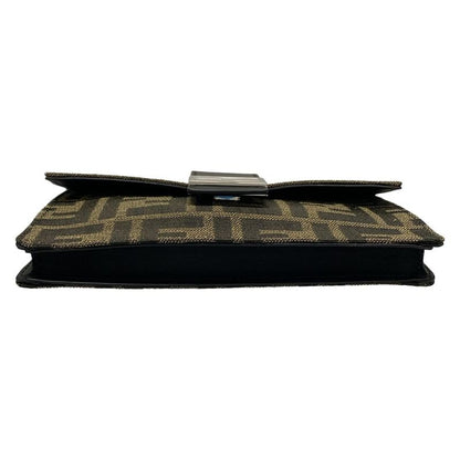 Fendi Shoulder Bag Baguette Slim Clutch Multicolor Fabric Bag 7m0295 Dark Brown