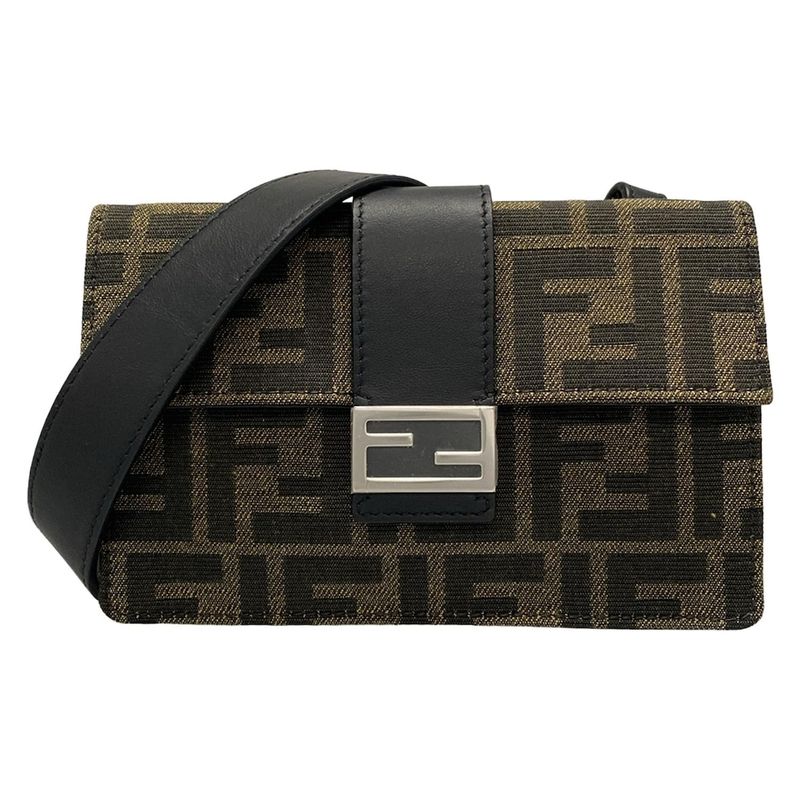 Fendi Shoulder Bag Baguette Slim Clutch Multicolor Fabric Bag 7m0295 Dark Brown