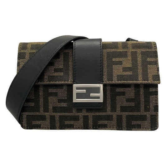 Fendi Shoulder Bag Baguette Slim Clutch Multicolor Fabric Bag 7m0295 Dark Brown