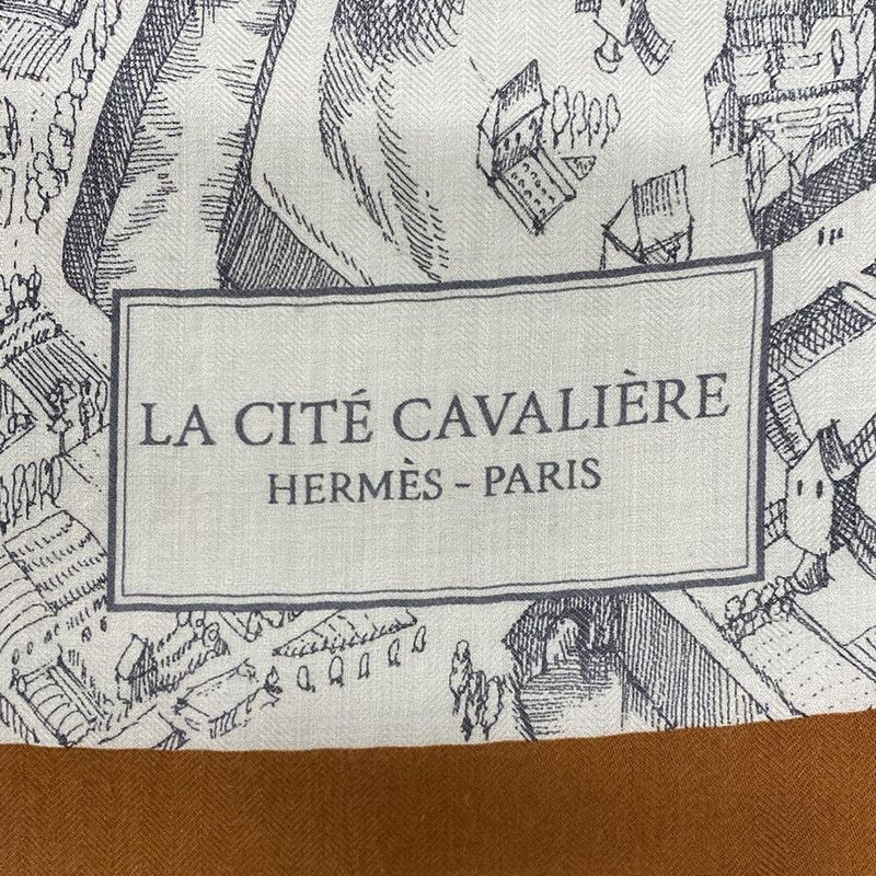 Hermes Stole (shawl) Carré 140/carré Géant White And Brown LA CITE Cavaliere