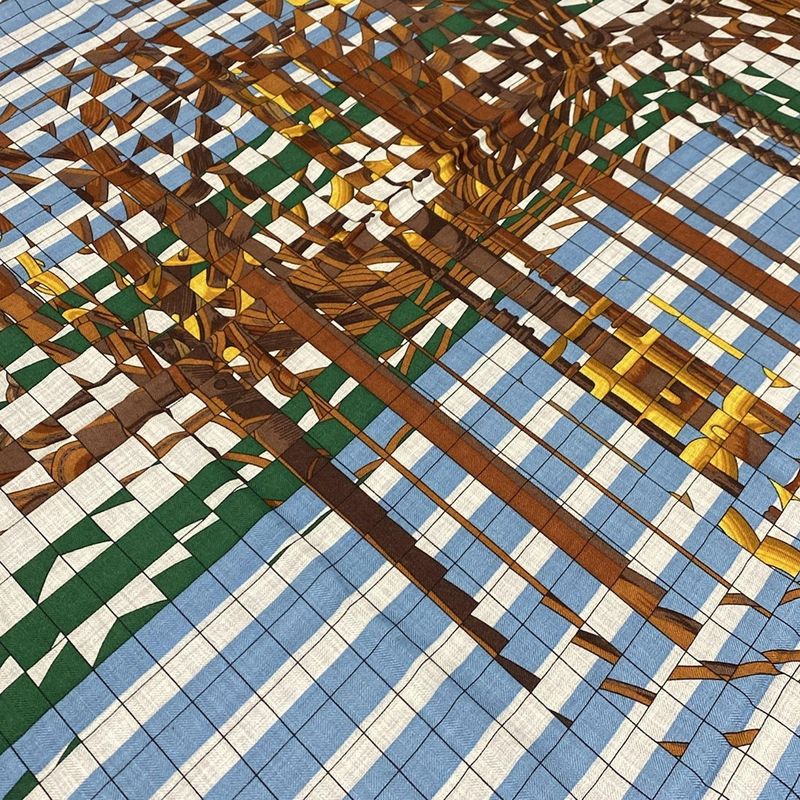 Hermes Stole (shawl) Carré 140/carré Géant Green×pink×multi Coaching Cashmere