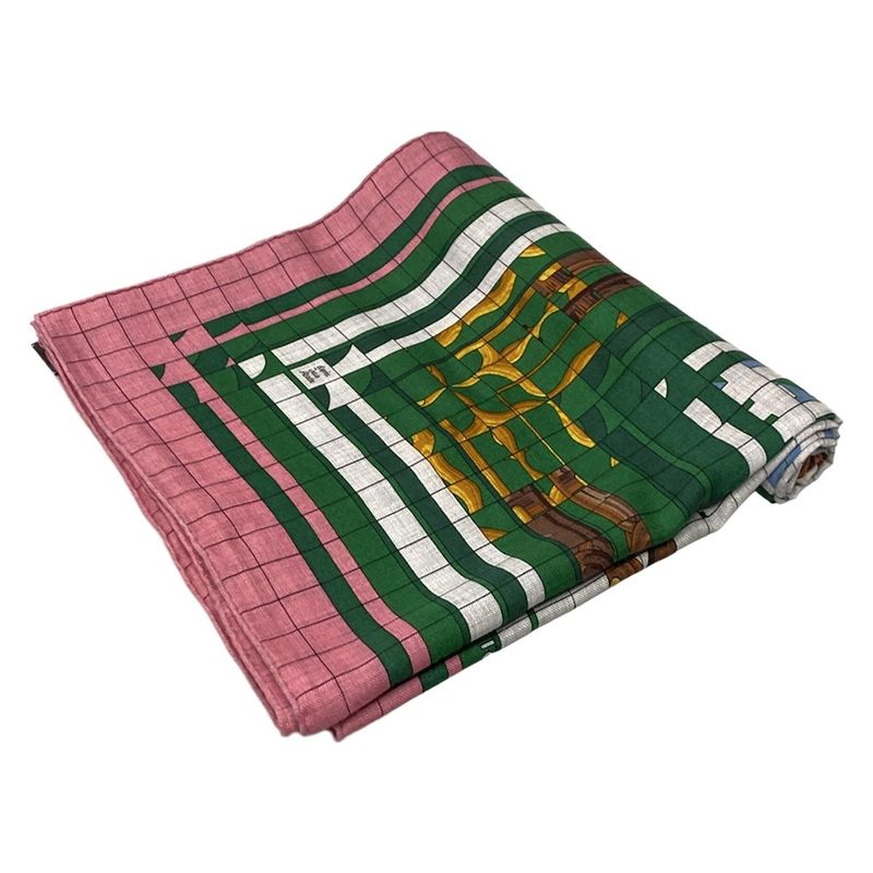Hermes Stole (shawl) Carré 140/carré Géant Green×pink×multi Coaching Cashmere