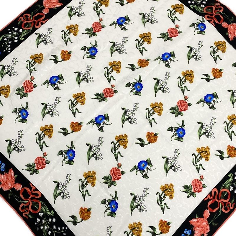 Tiffany & Co Scarf - White Black And Multi Floral Pattern