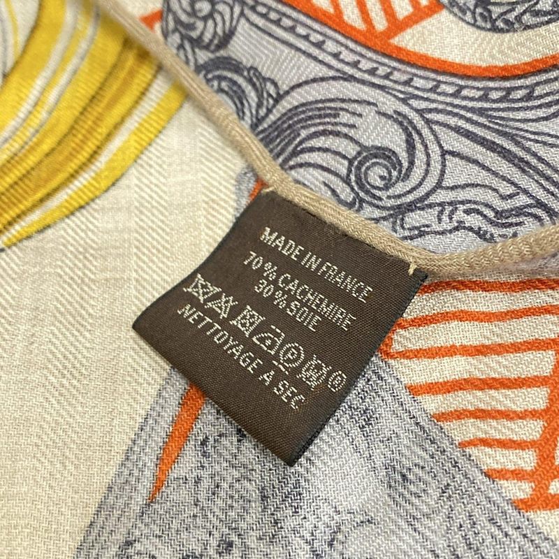 Hermes Stole (shawl) Triangle Géant Beige And Natural And Potiron Etriers Remix