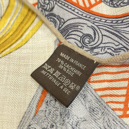 Hermes Stole (shawl) Triangle Géant Beige And Natural And Potiron Etriers Remix